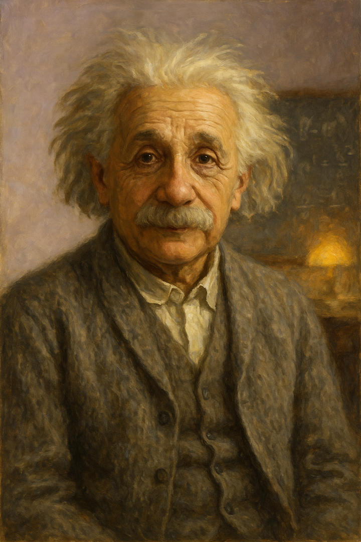 Albert Einstein: original AI portrait. An AI generated character, not the real person.
