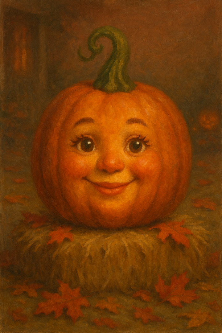 Jack the Jack-o'-Lantern: original AI portrait. An imagined AI performance, not an authentic recording.