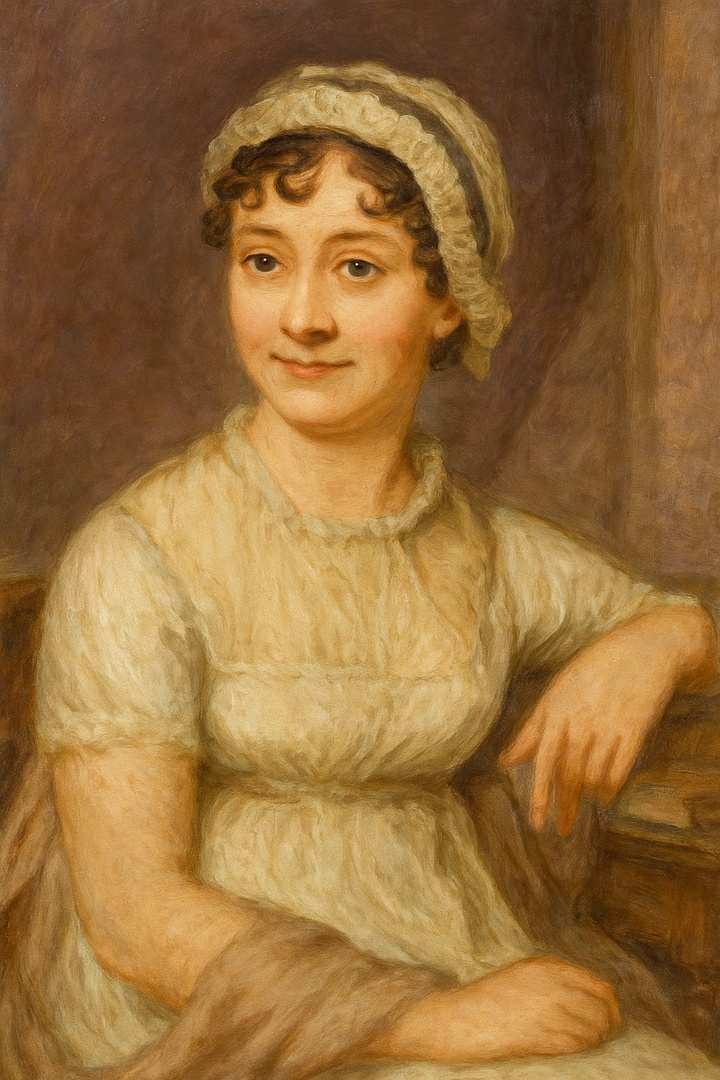 Jane Austen: original AI portrait. An AI generated character, not the real person.