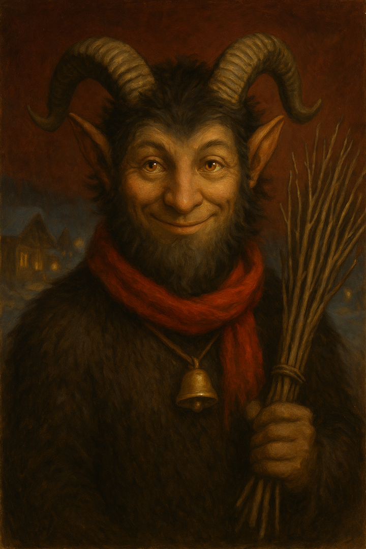 Krampus: original AI portrait. An imagined AI performance, not an authentic recording.