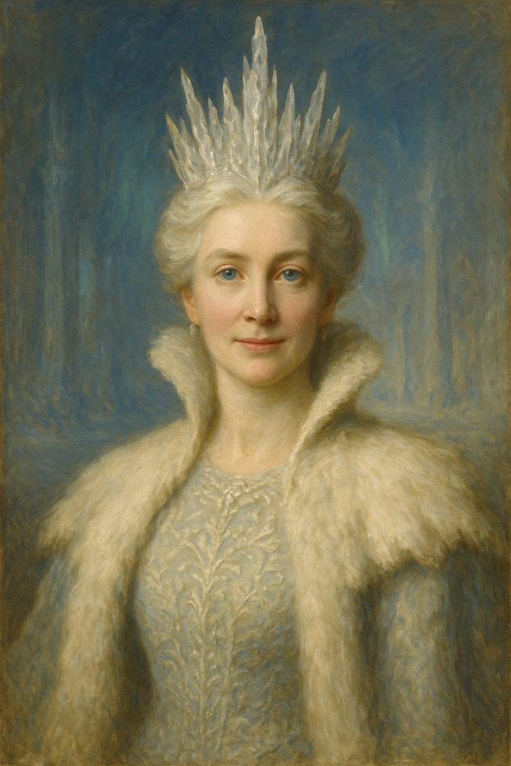 The Snow Queen: original AI portrait. An imagined AI performance, not an authentic recording.