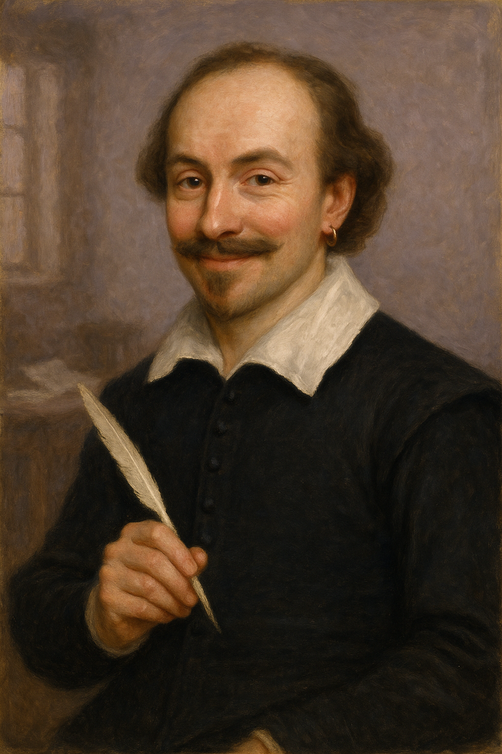 William Shakespeare: original AI portrait. An AI generated character, not the real person.